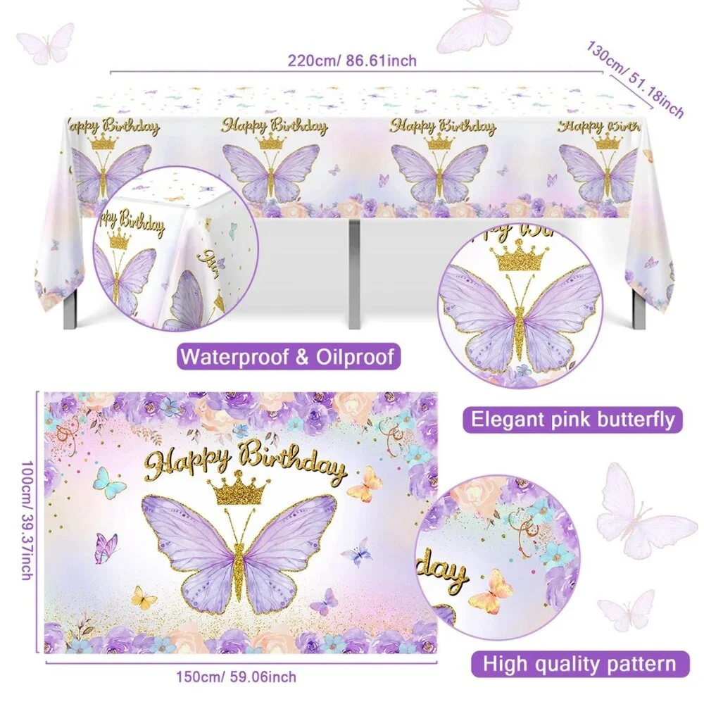 Purple Butterfly Birthday Decoration set for Girl's Birthday